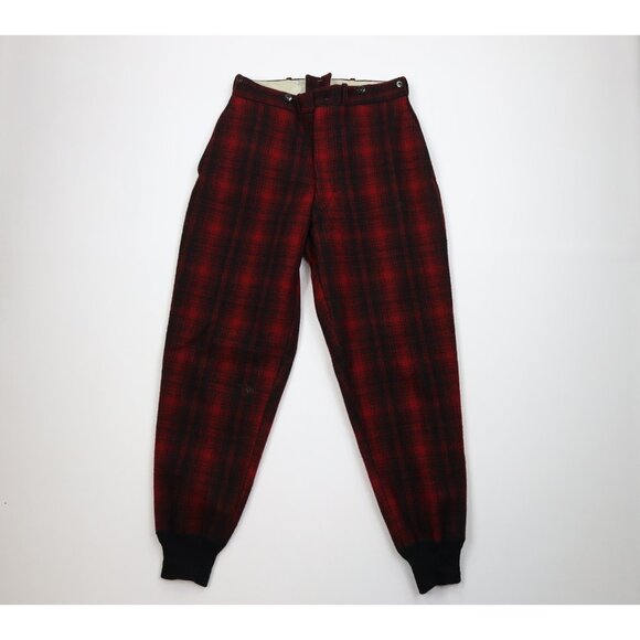 Vintage 60s 70s Woolrich Mens 32x32 Heavyweight Wool Joggers Pants Plaid USA - Picture 1 of 16